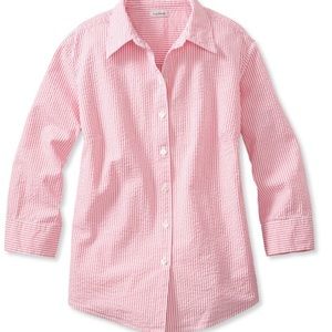 Llbean seersucker 3/4rd sleeve button up
